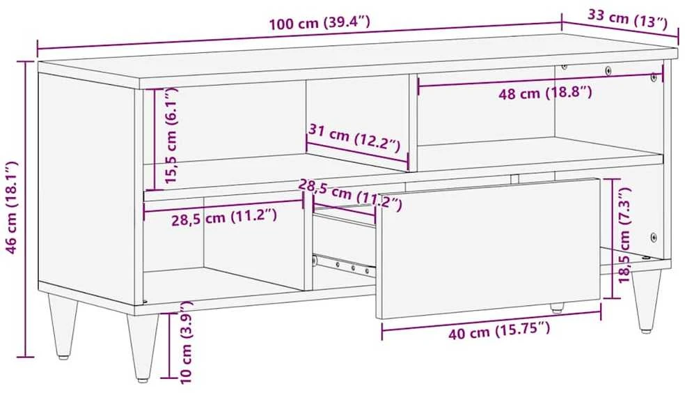 Televizoriaus spintelė su stalčių Juoda 100 x 33 x 46 cm