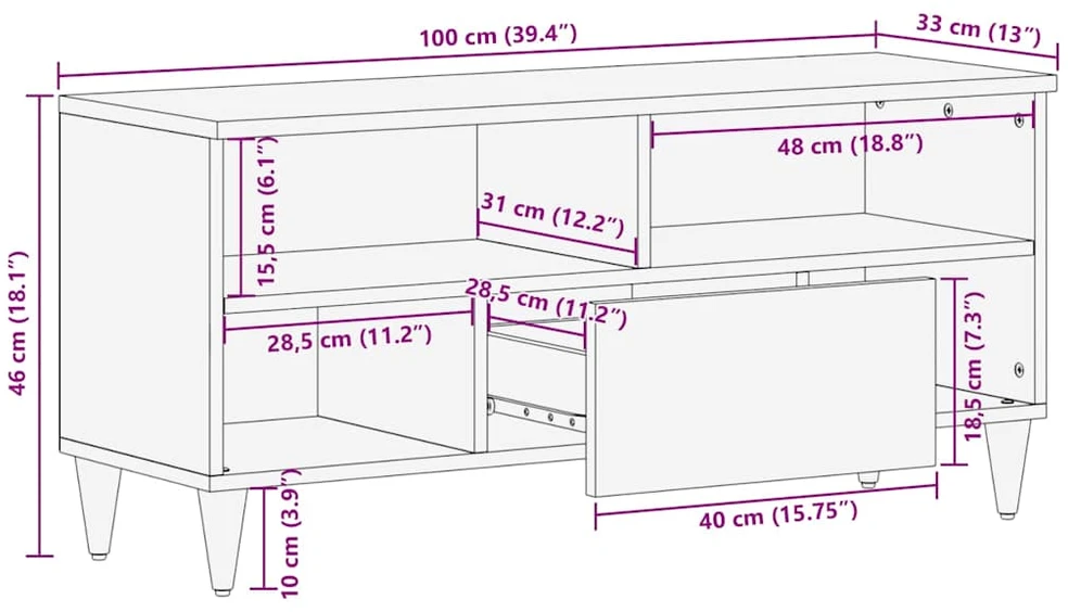 Televizoriaus spintelė su stalčių Medus ruda 100 x 33 x 46 cm
