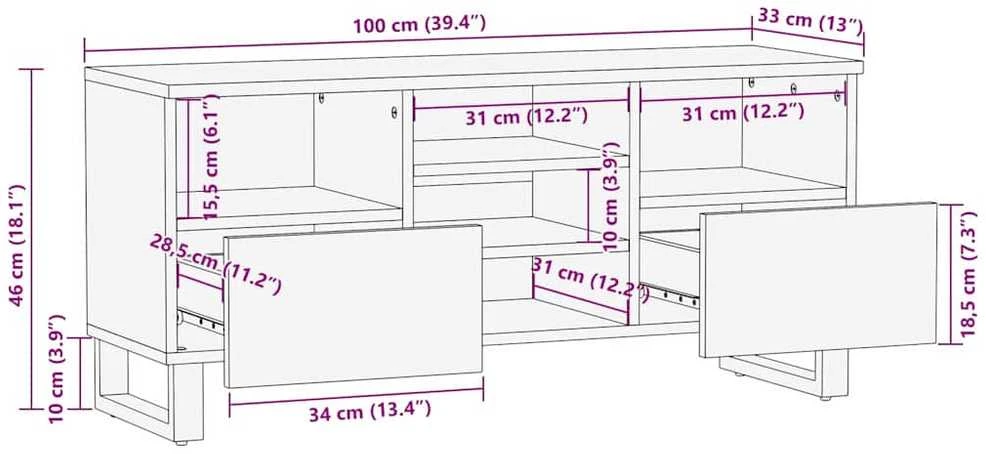 Televizoriaus spintelė Ruda 100 x 33 x 46 cm Kietas mango medis
