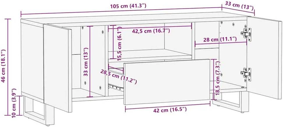 Televizoriaus spintelė Ruda 105 x 33 x 46 cm Kietas mango medis