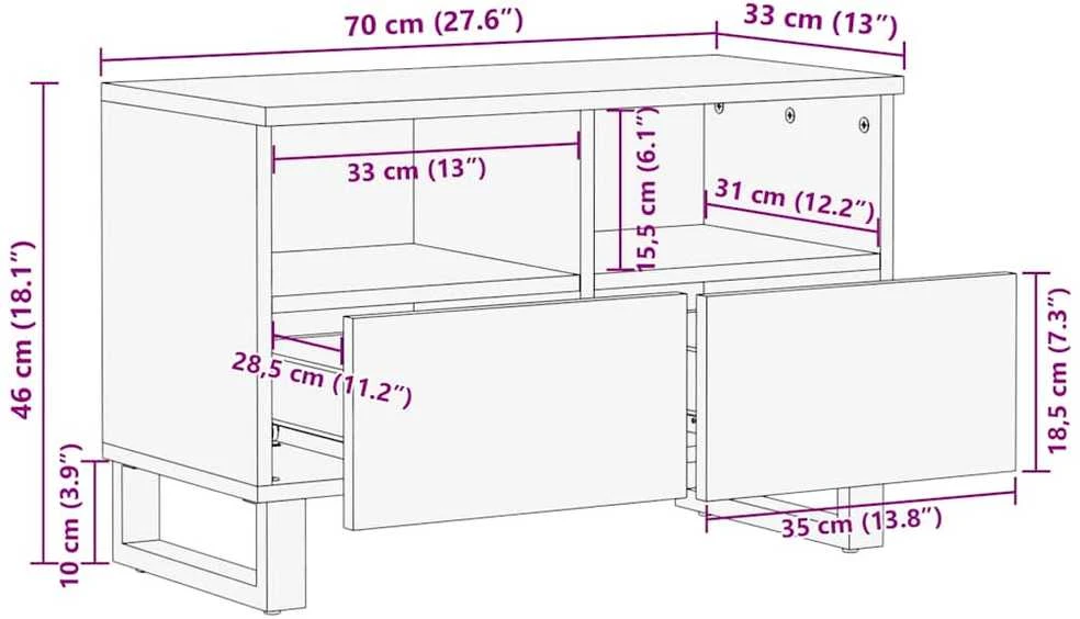 Televizoriaus spintelė Ruda 70 x 33 x 46 cm Kietas mango medis
