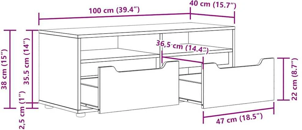 TV staliukas televizoriaus spintelė VISNES Juoda 100x40x38 cm