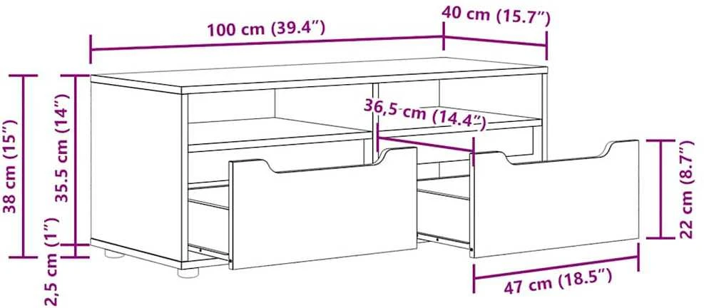 TV staliukas televizoriaus spintelė VISNES Sonoma ąžuolas 100x40x38 cm