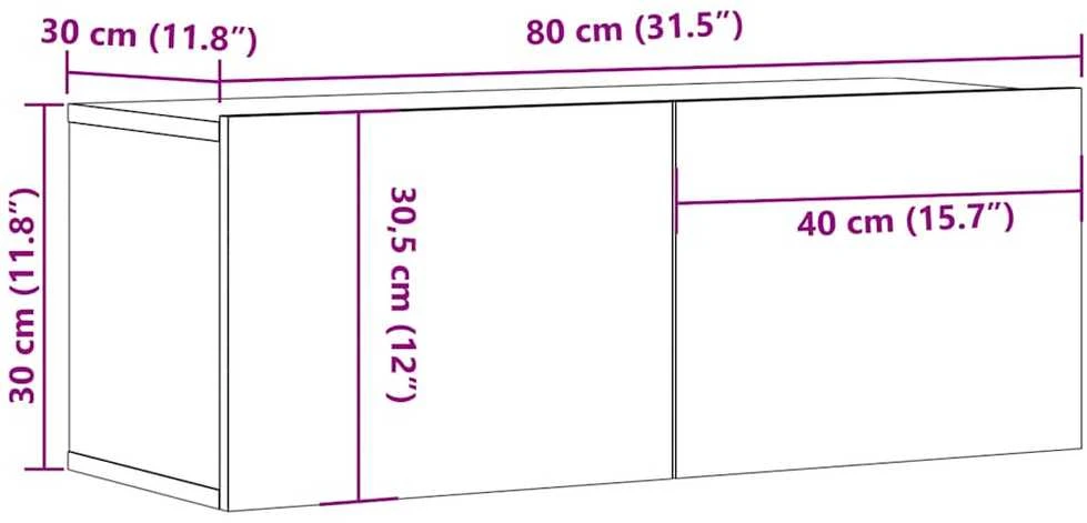 TV staliukas Televizoriaus spintelės, 2vnt., baltos, 80x30x30cm, mediena