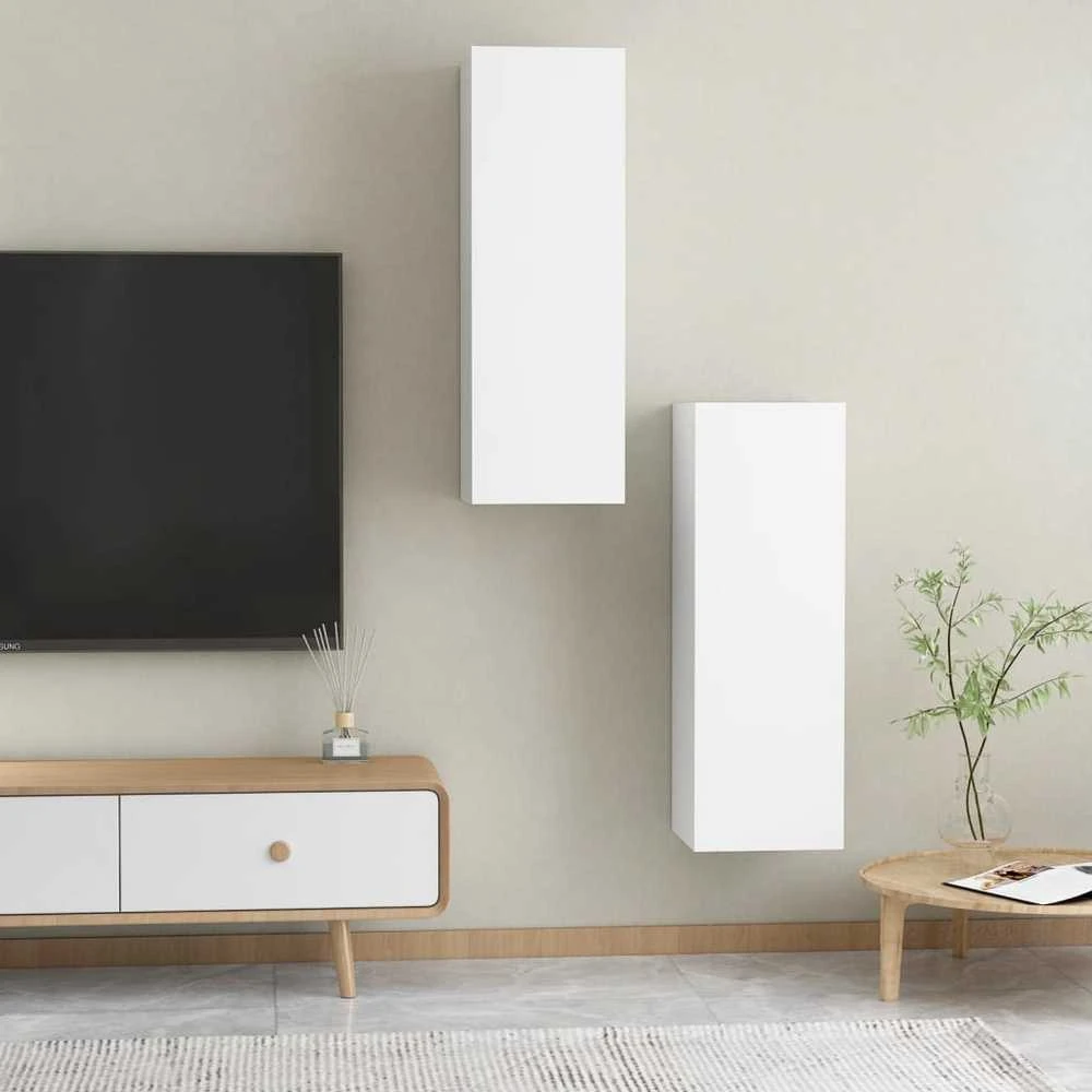TV staliukas Televizoriaus spintelės, 2vnt., baltos, 30,5x30x90cm, mediena