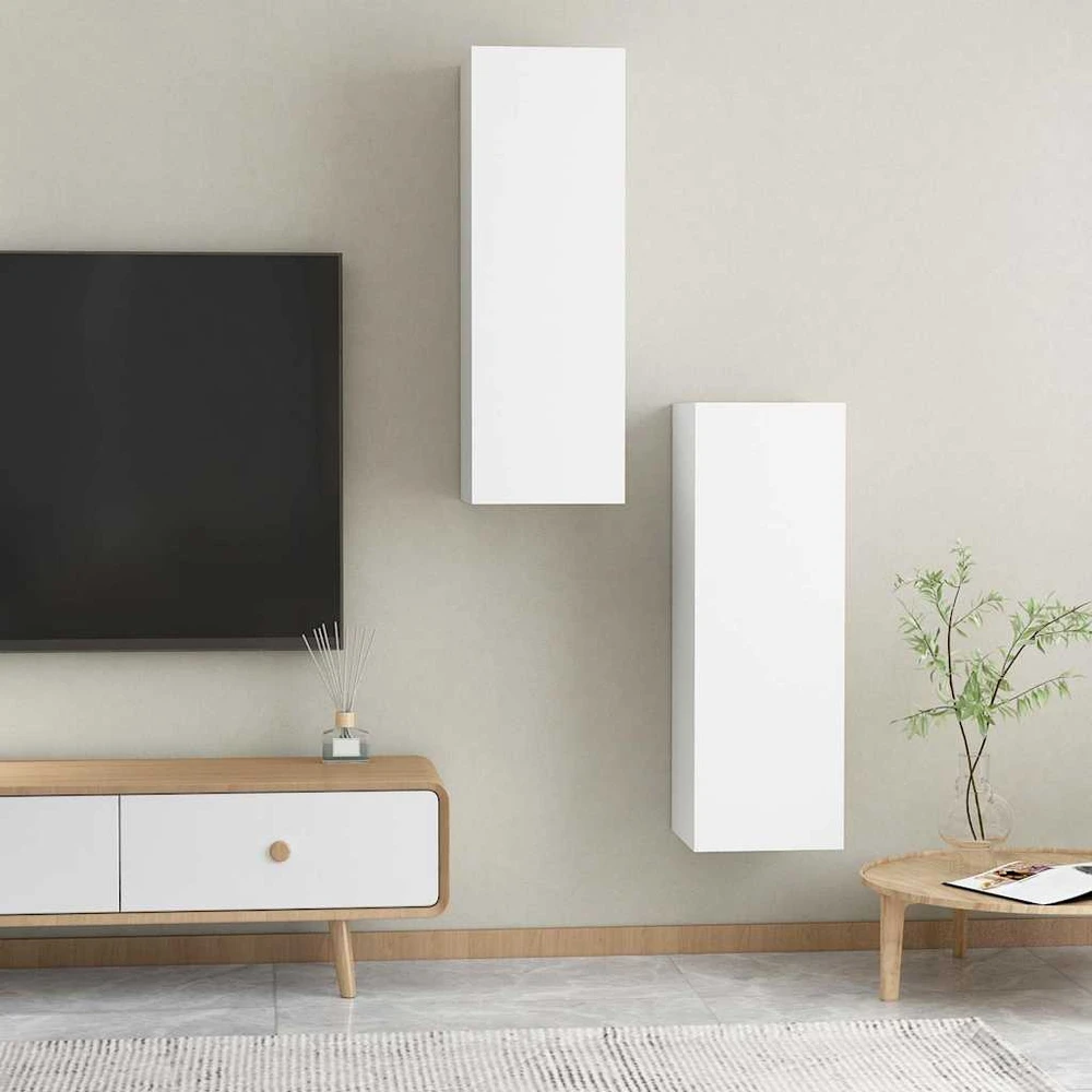 TV staliukas Televizoriaus spintelės, 2vnt., baltos, 30,5x30x90cm, mediena
