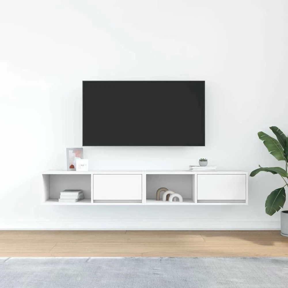 TV staliukas Televizoriaus spintelės, 2vnt., baltos, 80x31x25,5 cm, mediena