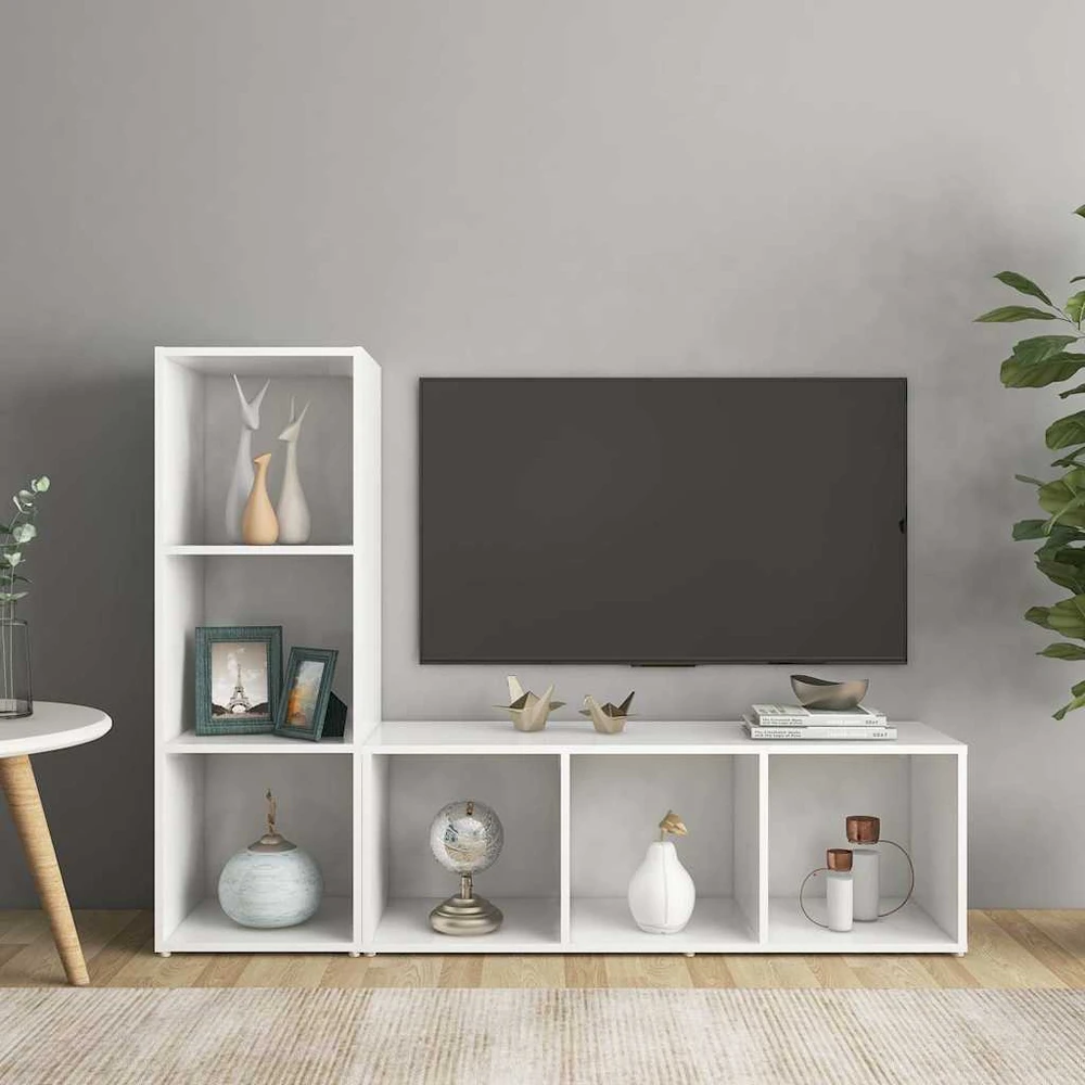 TV staliukas Televizoriaus spintelės, 2vnt., baltos, 107x35x37cm, MDP