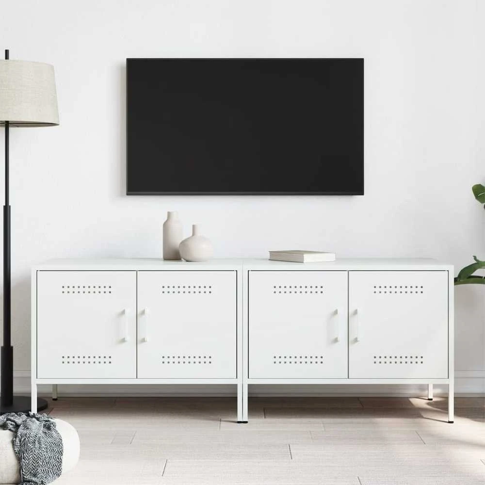 TV staliukas Televizoriaus spintelės, 2vnt., baltos, 68x39x50,5cm, plienas