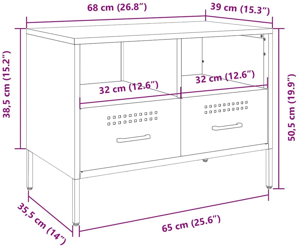 TV staliukas Televizoriaus spintelės, 2vnt., juodos, 68x39x50,5cm, plienas