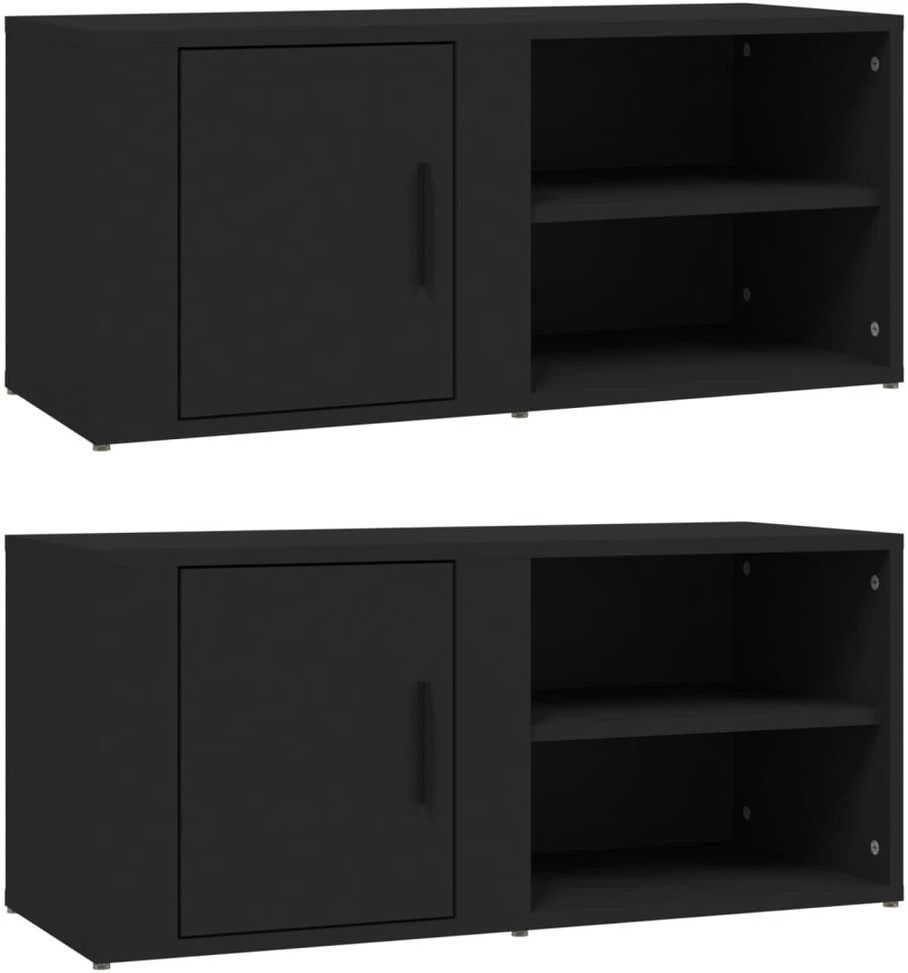 TV staliukas Televizoriaus spintelės, 2vnt., juodos, 80x31,5x36cm, mediena