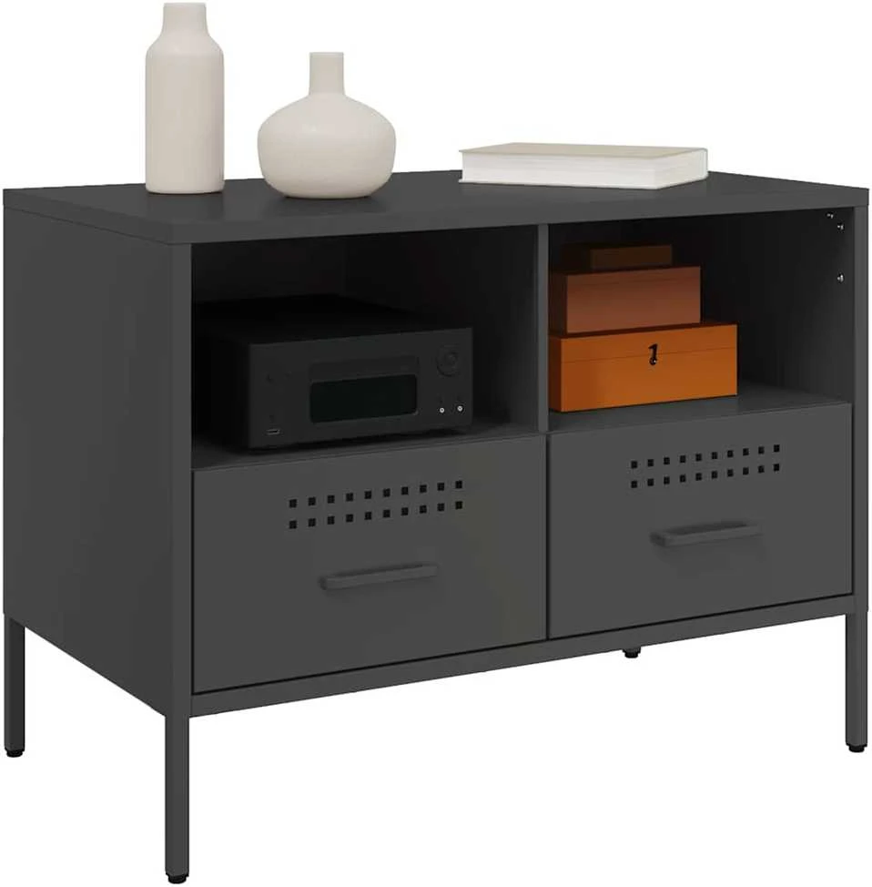 TV staliukas Televizoriaus spintelės, 2vnt., juodos, 68x39x50,5cm, plienas