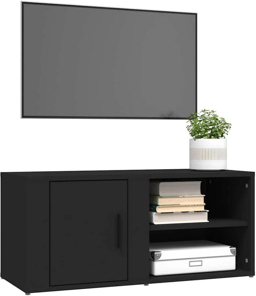 TV staliukas Televizoriaus spintelės, 2vnt., juodos, 80x31,5x36cm, mediena