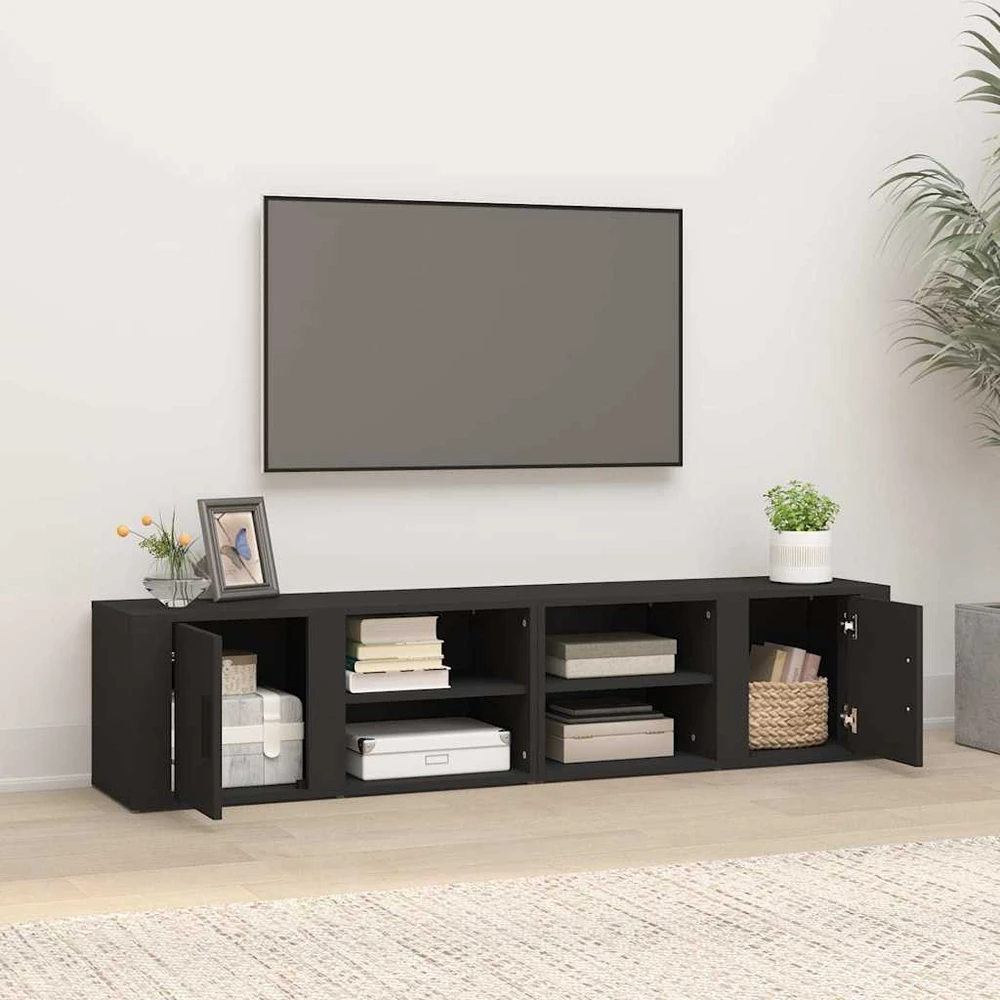 TV staliukas Televizoriaus spintelės, 2vnt., juodos, 80x31,5x36cm, mediena