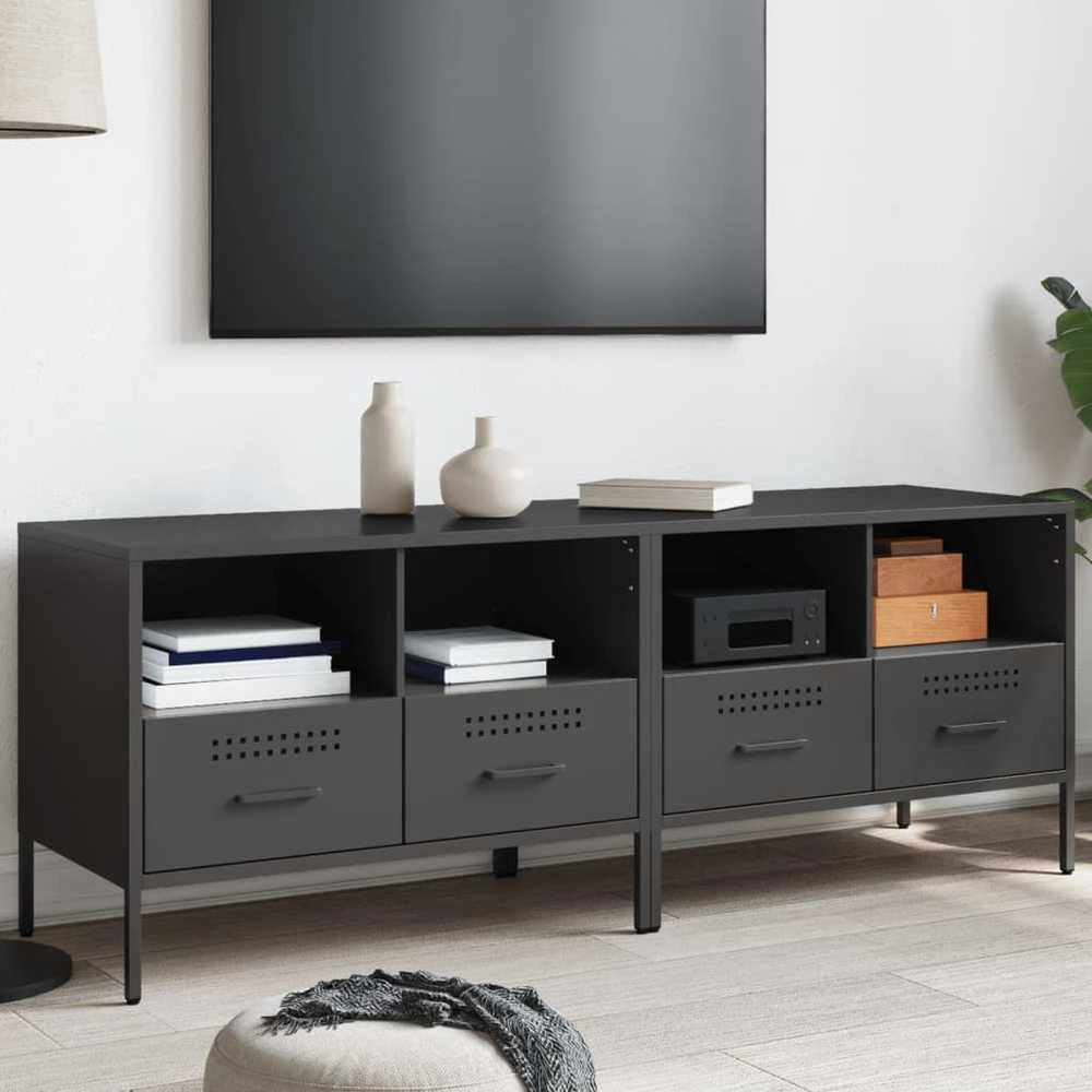 TV staliukas Televizoriaus spintelės, 2vnt., juodos, 68x39x50,5cm, plienas