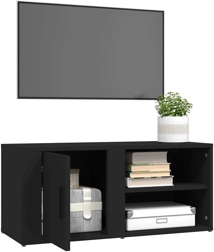 TV staliukas Televizoriaus spintelės, 2vnt., juodos, 80x31,5x36cm, mediena