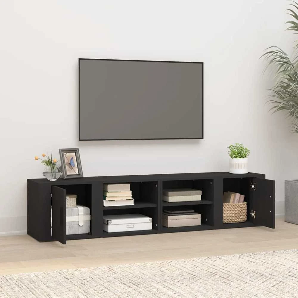 TV staliukas Televizoriaus spintelės, 2vnt., juodos, 80x31,5x36cm, mediena