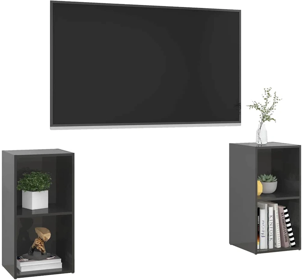 Televizoriaus spintelės, 2vnt., pilkos, 72x35x36,5cm, mediena