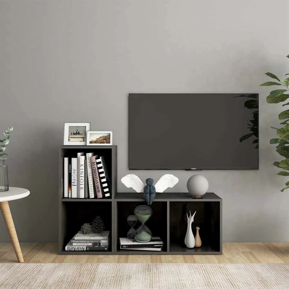 Televizoriaus spintelės, 2vnt., pilkos, 72x35x36,5cm, mediena