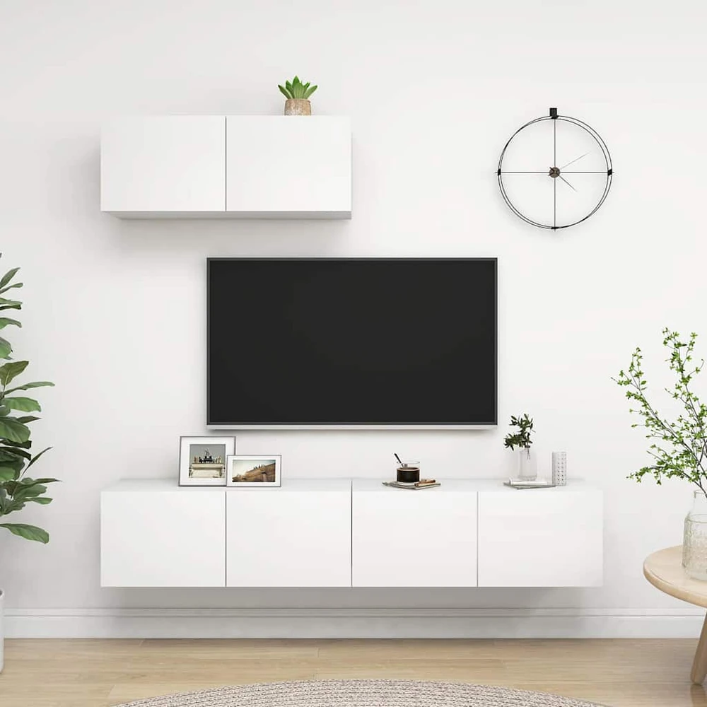 TV staliukas Televizoriaus spintelės, 3vnt., baltos, apdirbta mediena