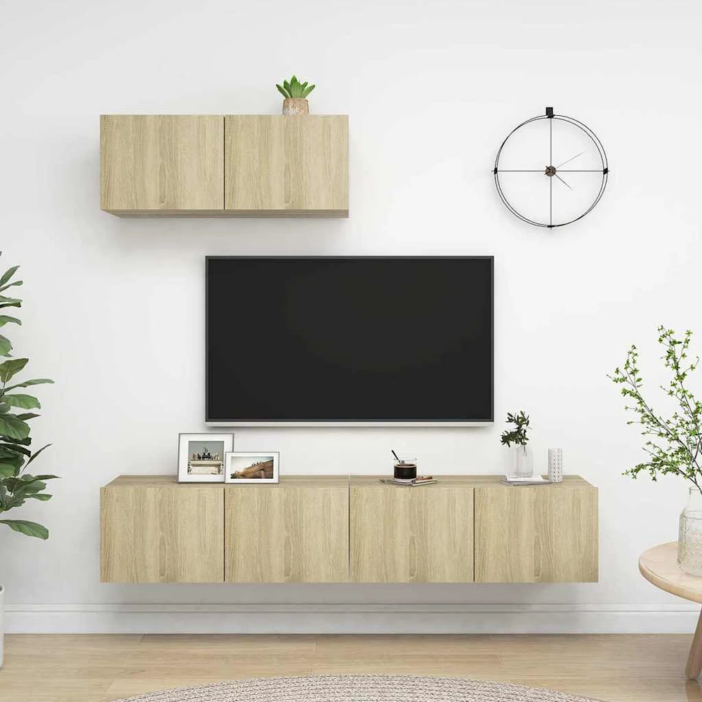 TV staliukas Televizoriaus spintelės, 3vnt., sonoma ąžuolo, apdirbta mediena