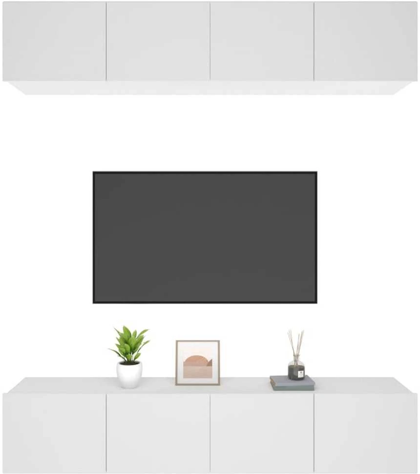 TV staliukas Televizoriaus spintelės, 4vnt., baltos, 80x30x30cm, mediena