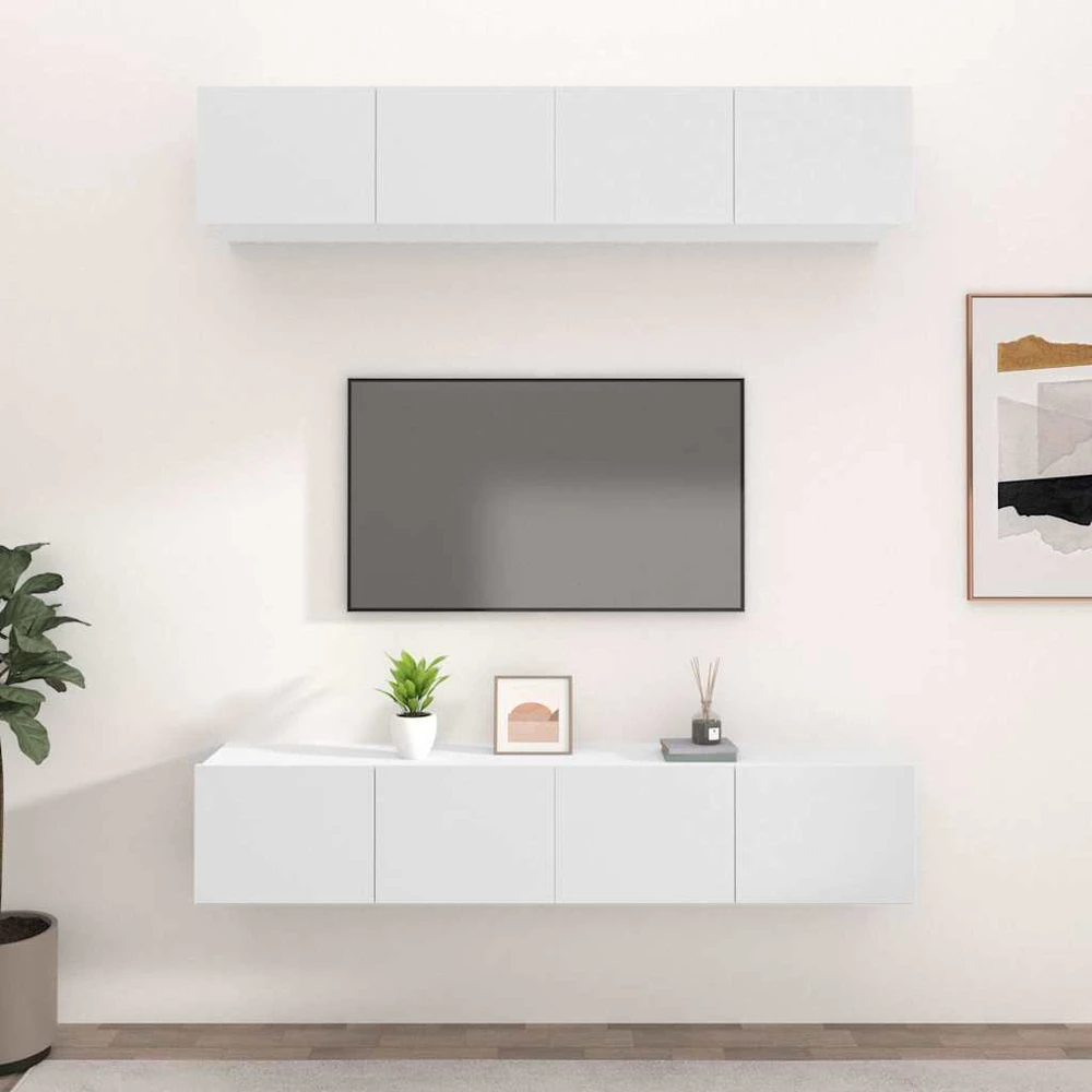 TV staliukas Televizoriaus spintelės, 4vnt., baltos, 80x30x30cm, mediena