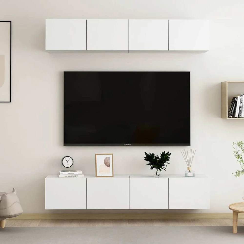 TV staliukas Televizoriaus spintelės, 4vnt., baltos, 80x30x30cm, mediena