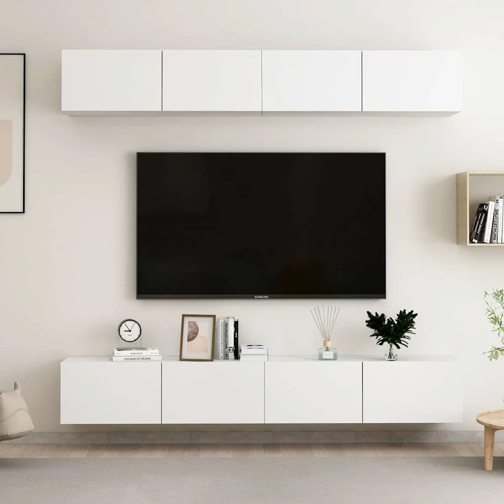 TV staliukas Televizoriaus spintelės, 4vnt., baltos, 100x30x30cm, mediena