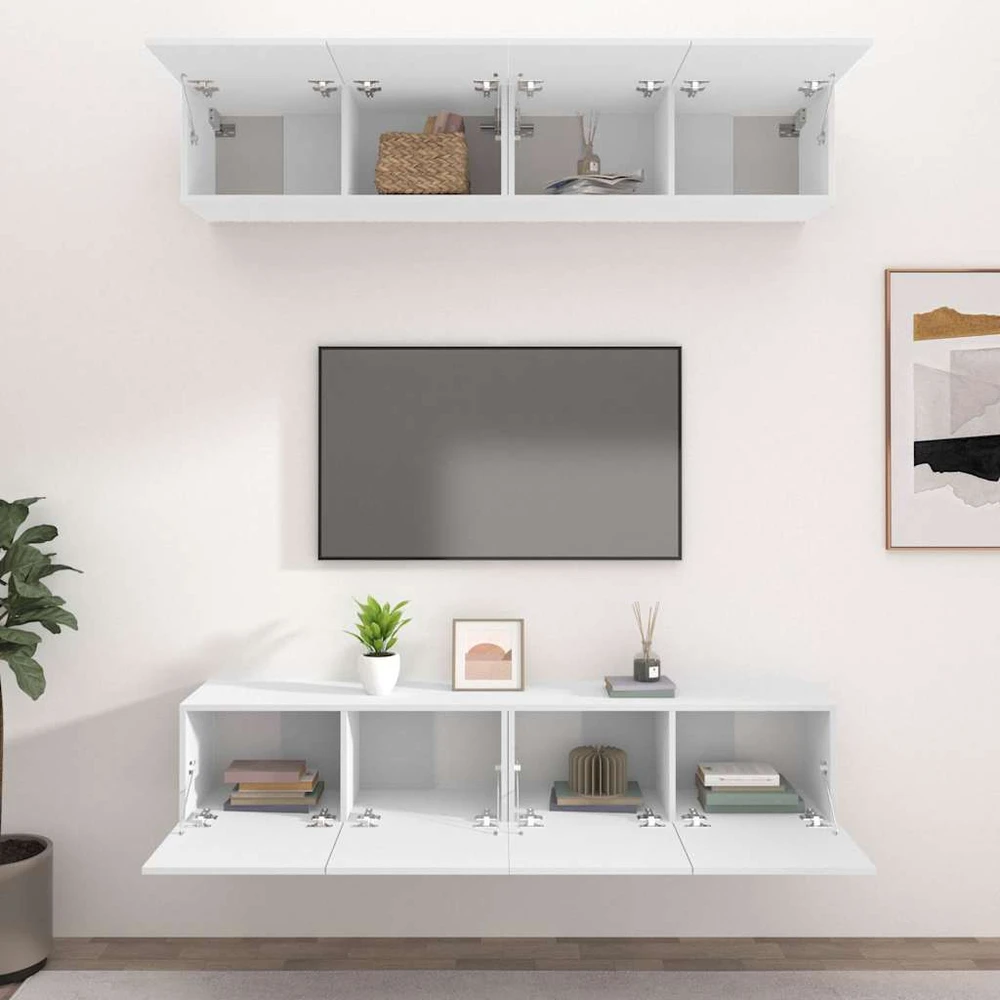 TV staliukas Televizoriaus spintelės, 4vnt., baltos, 80x30x30cm, mediena