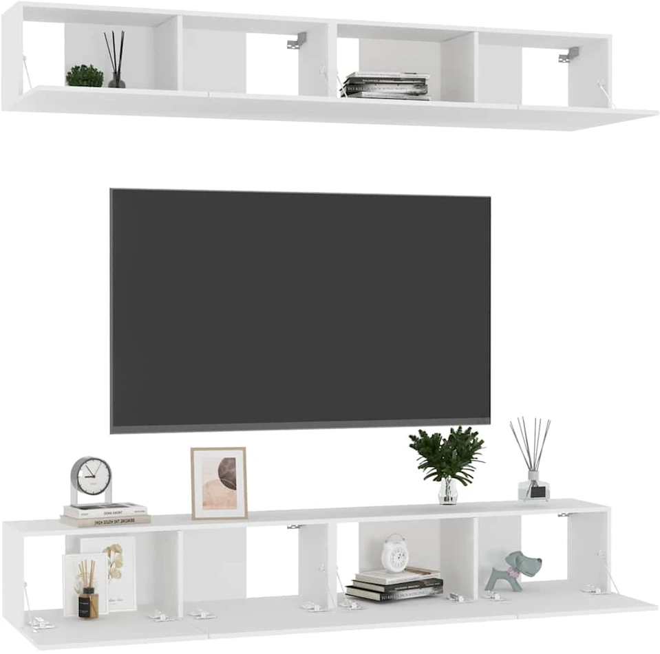 TV staliukas Televizoriaus spintelės, 4vnt., baltos, 100x30x30cm, mediena