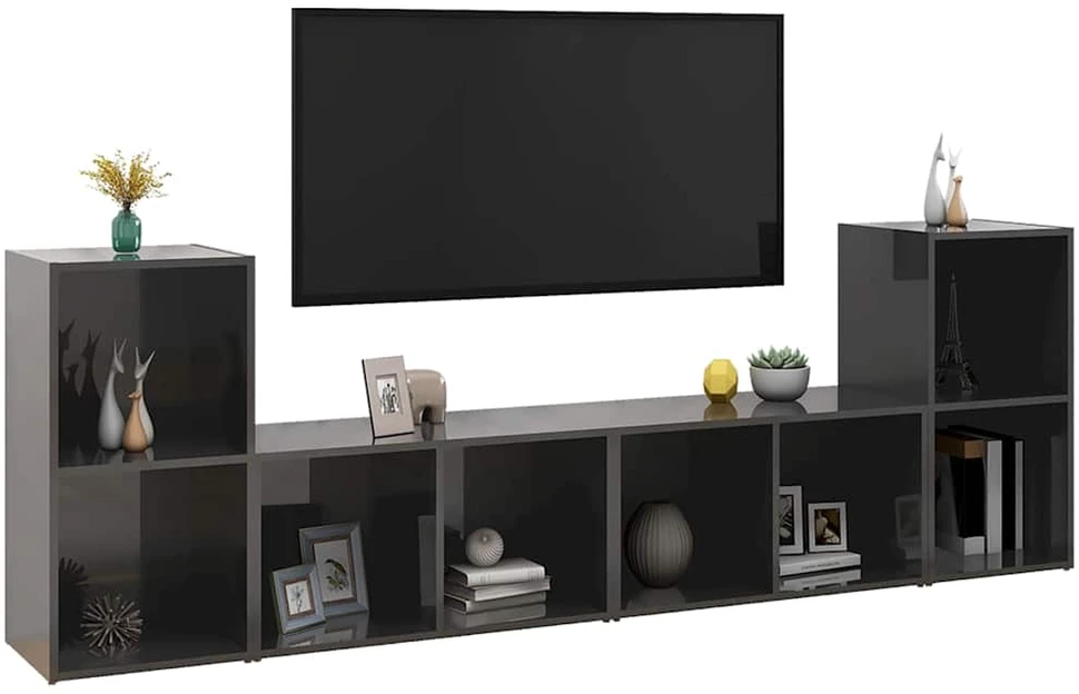 TV staliukas Televizoriaus spintelės, 4vnt., pilkos, 72x35x36,5cm, mediena