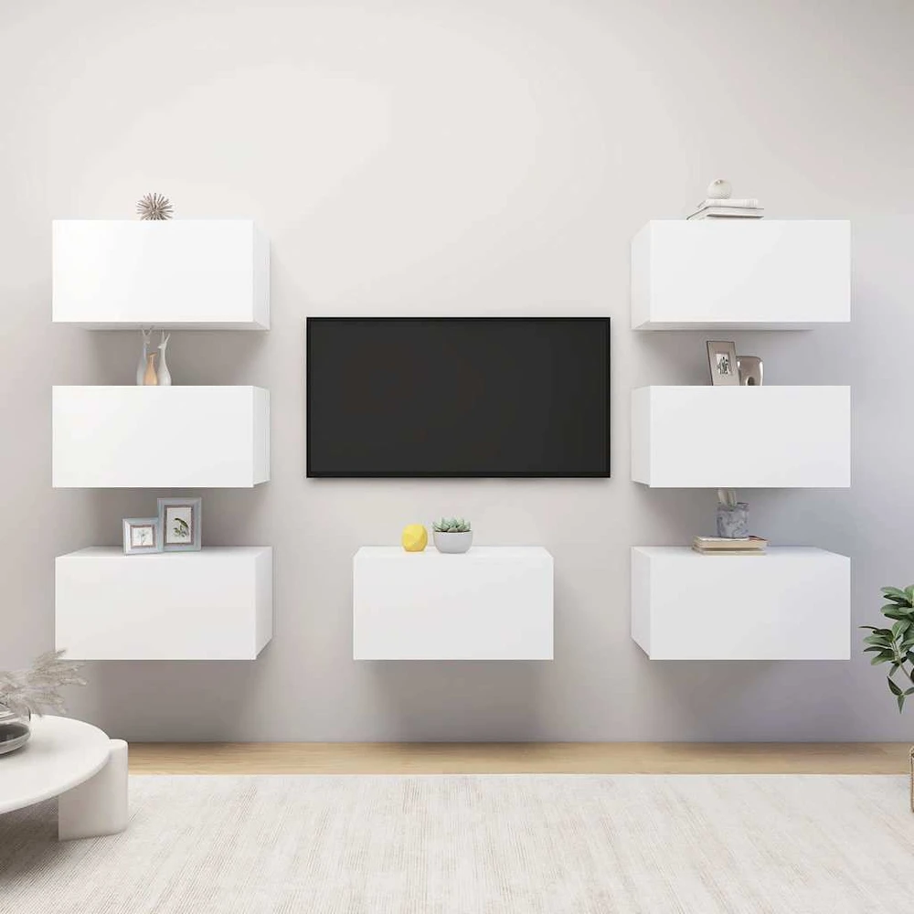 TV staliukas Televizoriaus spintelės, 7vnt., baltos, 30,5x30x60cm, mediena