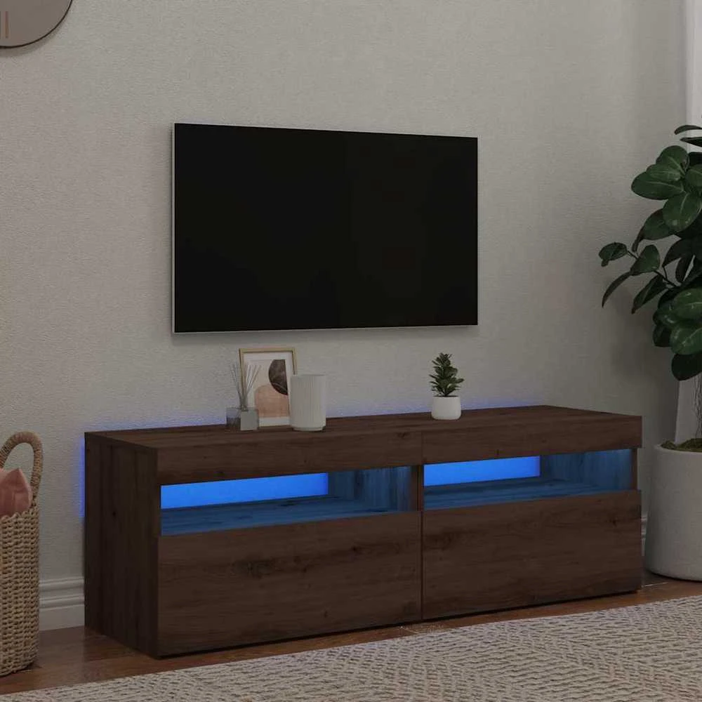 TV staliukas Televizoriaus spintelės su LED, 2vnt., artisano, mediena