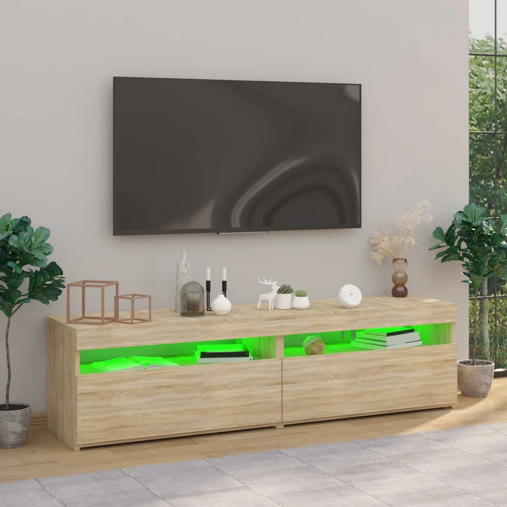 TV staliukas Televizoriaus spintelės su LED, 2vnt., ąžuolo, 75x35x40cm