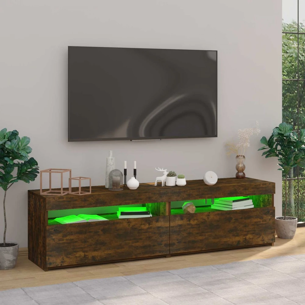 TV staliukas Televizoriaus spintelės su LED, 2vnt., ąžuolo, 75x35x40cm
