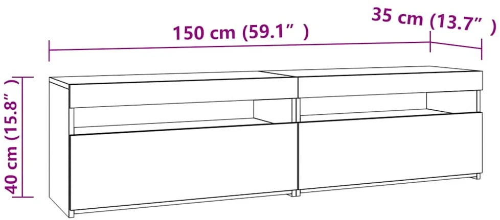 TV staliukas Televizoriaus spintelės su LED, 2vnt., ąžuolo, 75x35x40cm