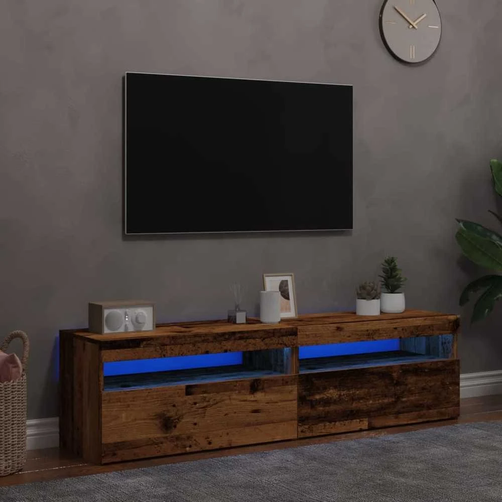 TV staliukas Televizoriaus spintelės su LED, 2vnt., medienos, mediena