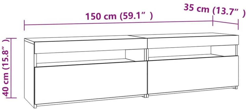 TV staliukas Televizoriaus spintelės su LED, 2vnt., pilkos, 75x35x40cm