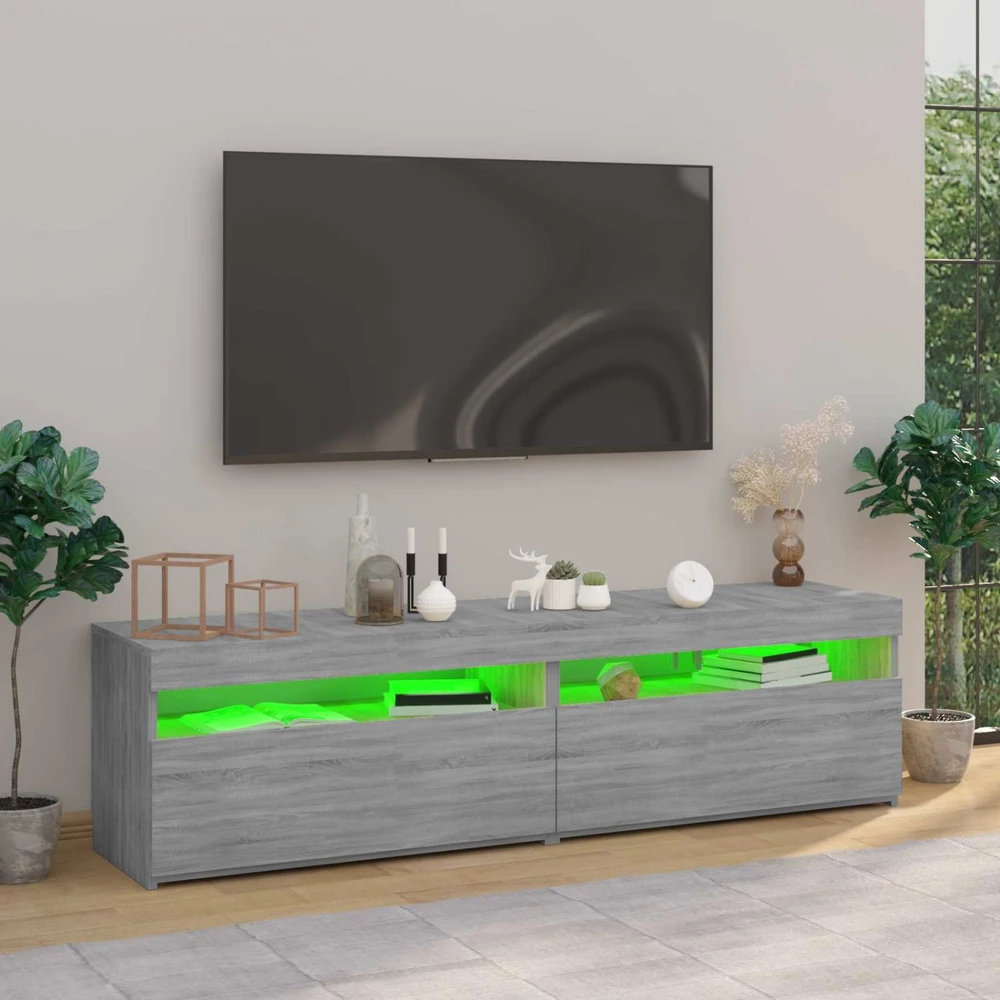 TV staliukas Televizoriaus spintelės su LED, 2vnt., pilkos, 75x35x40cm