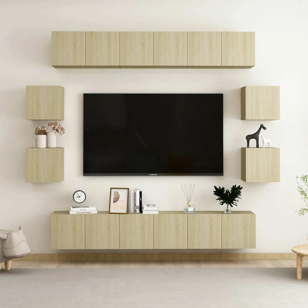 TV staliukas Televizoriaus spintelių komplektas, 10 dalių, ąžuolo, mediena