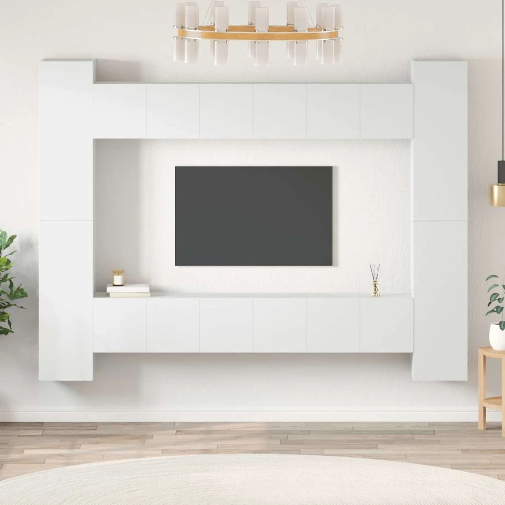 TV staliukas Televizoriaus spintelių komplektas, 10 dalių, baltas, mediena