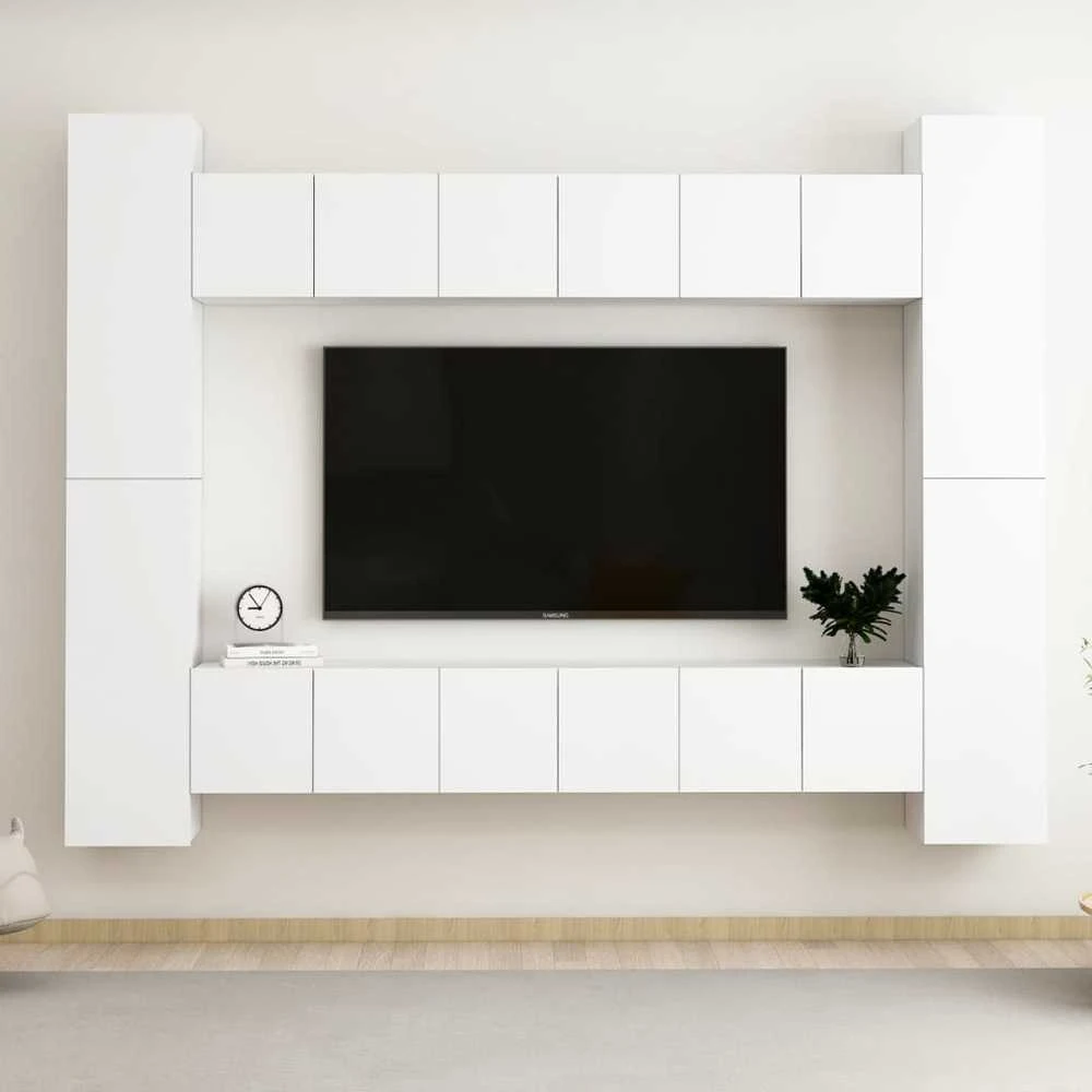 TV staliukas Televizoriaus spintelių komplektas, 10 dalių, baltas, mediena