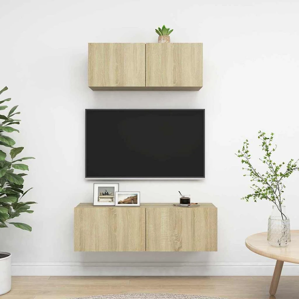 TV staliukas Televizoriaus spintelių komplektas, 2 dalių, ąžuolo, mediena