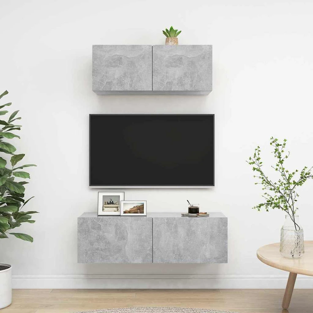 TV staliukas Televizoriaus spintelių komplektas, 2 dalių, betono, mediena