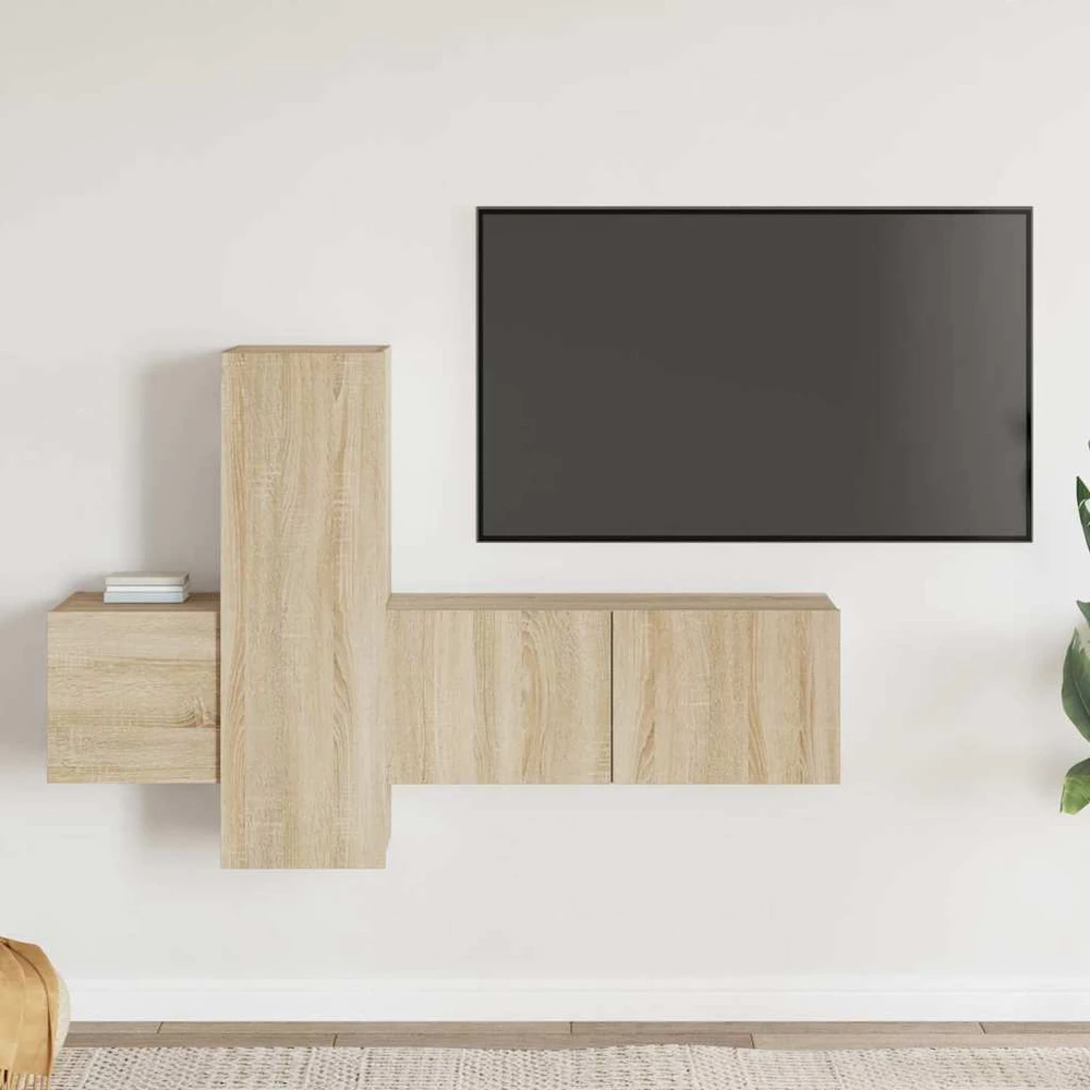TV staliukas Televizoriaus spintelių komplektas, 3 dalių, ąžuolo, mediena