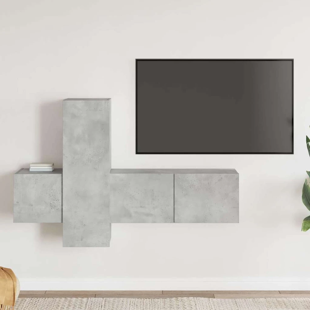 TV staliukas Televizoriaus spintelių komplektas, 3 dalių, betono, mediena