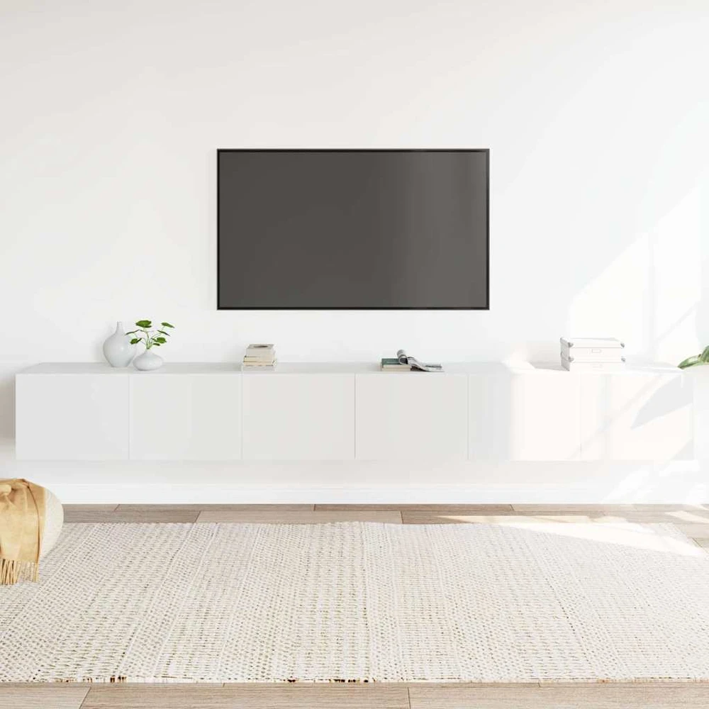 TV staliukas Televizoriaus spintelių komplektas, 3 dalių, baltas, mediena