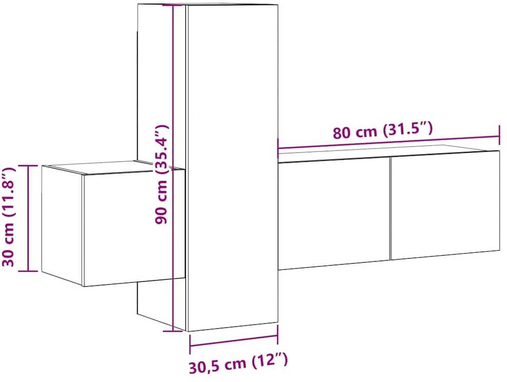 TV staliukas Televizoriaus spintelių komplektas, 3 dalių, baltas, mediena