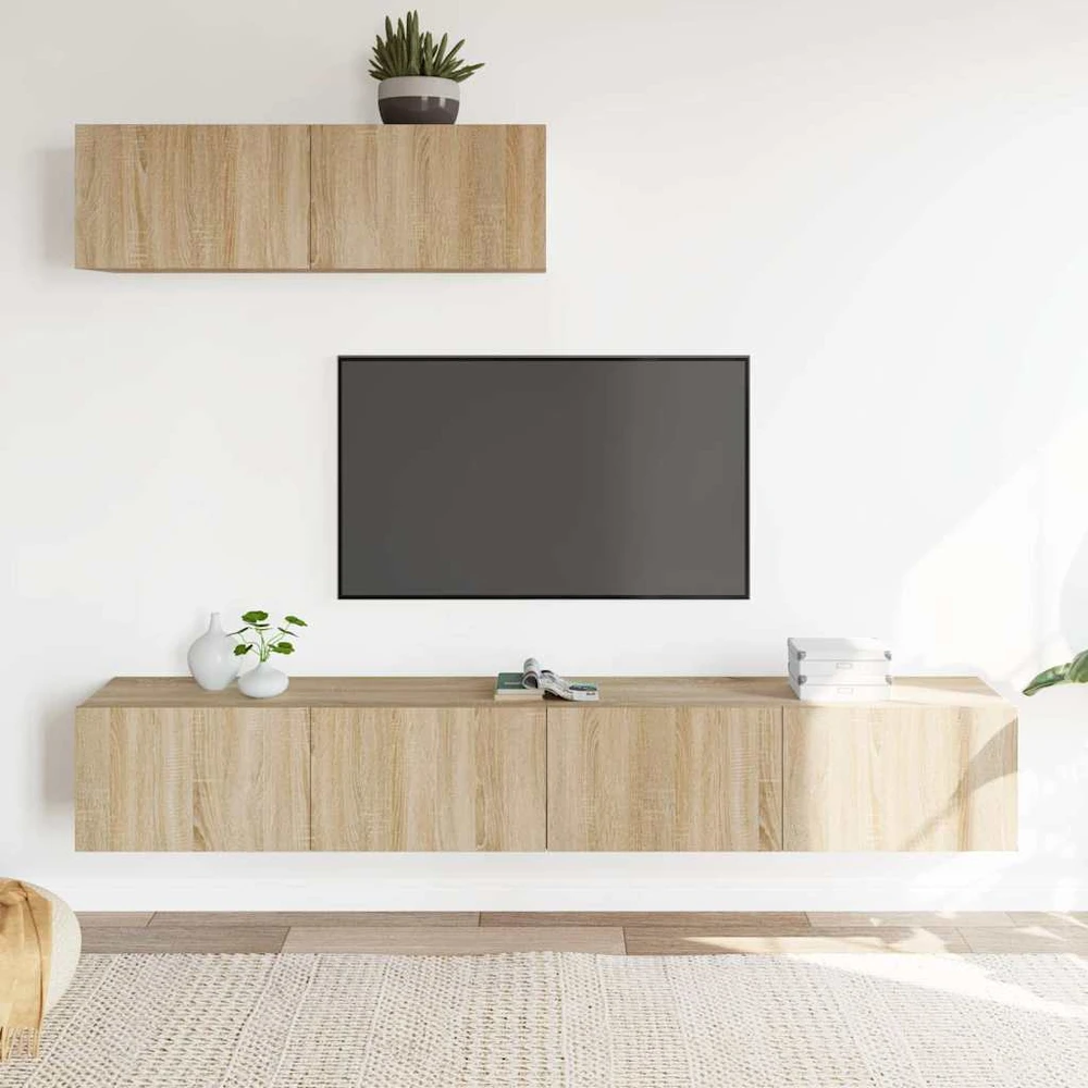 TV staliukas Televizoriaus spintelių komplektas, 3 dalių, ąžuolo, mediena